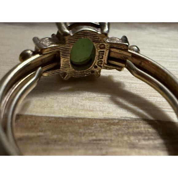 Vintage Avon Green Apple Jade & Rhinestone Gold Tone Ladies Adjustable Band Ring - Picture 10 of 10